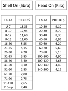 Precios referenciales de camarón